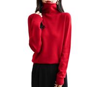 Chanyarn Maglione da Donna in 100% Lana Merino Leggero Collo Alto Lavorato a Maglia Senza Cuciture a Maniche Lunghe Tops (Red,XL)