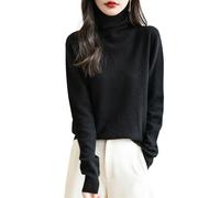 Chanyarn Maglione da Donna in 100% Lana Merino Leggero Collo Alto Lavorato a Maglia Senza Cuciture a Maniche Lunghe Tops (Black,M)
