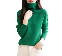 Chanyarn Maglione da Donna in 100% Lana Merino Leggero Collo Alto Lavorato a Maglia Senza Cuciture a Maniche Lunghe Tops (Green,XL)