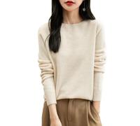 Chanyarn Maglione Girocollo da Donna in 100% Lana Merino 2025 Maglione Lavorato a Maglia Senza Cuciture a Maniche Lunghe (Beige,XL)