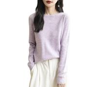 Chanyarn Maglione Girocollo da Donna in 100% Lana Merino 2025 Maglione Lavorato a Maglia Senza Cuciture a Maniche Lunghe (Light Purple,L)