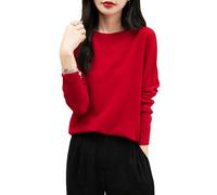 Chanyarn Maglione Girocollo da Donna in 100% Lana Merino 2025 Maglione Lavorato a Maglia Senza Cuciture a Maniche Lunghe (Red,XL)