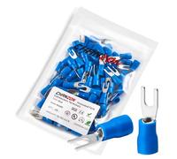 Chanzon Terminali a forcella isolati elencati UL #4 M3 tipo U - 16-14 AWG - Connettori a crimpare Cavo elettrico PVC blu Ottone Rame - Confezione da 100 pezzi