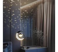 Chao Zan 10W LED Lampada a Sospensione, Plafoniera Fata Lampadario Luna e Stelle Lampada a Sospensione Camera da Letto Lampadario Grande Regalo per Bambino Amico (Nero, luce bianca calda)