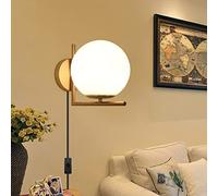 Chao Zan Applique da parete interno E27, Applique Lunghezza del filo 180 cm, Lampada da parete in vetro per Camera da letto Salotto Disimpegno,Con spina e interrut, Lampadina non inclusa (D'oro)