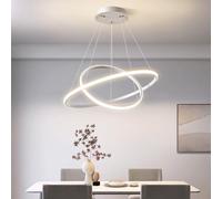 Chao Zan Lampada a Sospensione a LED, 2 Anelli Sospesi Lampadario Cerchi dal Design Moderno, per Soggiorno Sala da Cucina Stanza degli Ospiti (Bianco)
