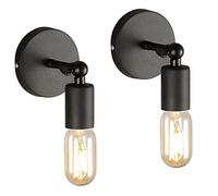 Chao Zan Lampada da Parete, Portalampada E27 Industriale Retrò, Applique da Parete in Ferro a Led in Metallo, Confezione da 2 (Nero)