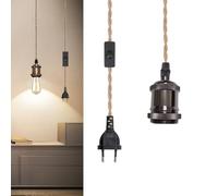 Chao Zan Portalampada E27 con Interruttore Lampada Lampada a sospensione in corda di canapa, Kit vintage con interruttore a spina Testa paralume vintage kit di supporto E27 per Soffitto da Ter (B)