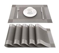 CHAOCHI Tovagliette Americana Plastica Lavabili,Facile Pulizia PVC Tovagliette Colazione,Antiscivolo,Antimacchia,Resistenti al Calore,per Cucina Hotels Ristorante Set di 6(45CMx30CM,Grigio+Argento)