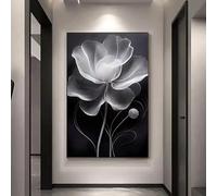 CHAOJIART Dipinto floreale in bianco e nero, grande formato, minimalismo, poster su tela trasparente per soggiorno, ufficio, decorazione da parete (40x60 cm/senza cornice)