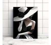 CHAOJIART Donna elegante - Stampe su tela con cappello a cilindro in bianco e nero, ritratto di donna, decorazione da parete per soggiorno e camera da letto (60x80 cm/senza cornice)