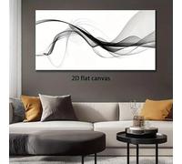 CHAOJIART Grande dipinto su tela astratto moderno e minimalista con nastro nero - Arte orizzontale a onde in bianco e nero per l'arredamento del soggiorno (55x110 cm/tela avvolta)