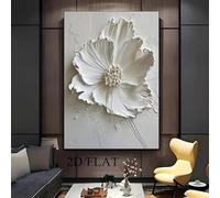 CHAOJIART Grande e moderna tela floreale da parete - Elegante dipinto di fiori bianchi con tavolozza minimalista beige/grigio per l'arredamento del soggiorno (60x80 cm/senza cornice)