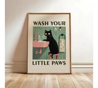 CHAOJIART Lava le zampe - Poster con illustrazione di gatti, stampe su tela, stampe artistiche moderne e divertenti, poster per la decorazione della casa, bagno (70x100 cm/tela)