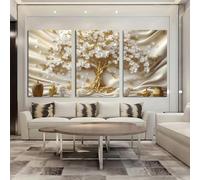 CHAOJIART pezzi 2D piatto oro moderno luce lusso astratto albero paesaggio arte, dipinto incorniciato e poster, decorazione per la casa, arte murale, (60x80cmx3/senza cornice)