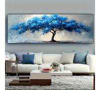 CHAOJIART Stampa su tela con paesaggio astratto dell'albero della vita blu extra large, poster lungo da parete, arredamento moderno per camera da letto e soggiorno, 50X150 cm, cornice interna.