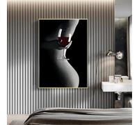 CHAOJIART Stampe su Tela Donna Nuda Pittura su Bicchiere di Vino Bianco Nero Ragazza Sexy Poster Arte della Parete Moderna per Soggiorno Decor Immagini 60x90 cm Senza Cornice