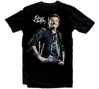 CHAOOFANG Johnny Hallyday Star Homme Noir Mens Retro T Shirt