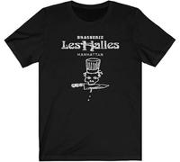 CHAOOFANG Vintage Looking Brasserie Les Halles T-Shirt Anthony Bourdain's Old Restaurant Men Black