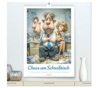 Chaos am Schreibtisch (hochwertiger Premium Wandkalender 2026 DIN A2 hoch), Kunstdruck in Hochglanz: Willkommen im Büro-Dschungel, wo Kaffeeflecken ... dann streikt, wenn es wichtig wird!