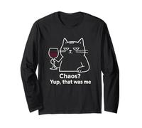 Chaos Cat Sì, Ero io, Wine Lover Humor Maglia a Manica