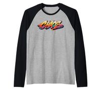 Chaos Graffiti Art Print Realistico Spray Paint Murale Mattone Maglia con Maniche Raglan
