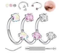 CHAOTEMAI 3 Pezzi Septum Piercing Naso Acciaio al Titanio 8 MM Nostril Piercing Zircone Orecchini Naso Versatili per Labbra Cartilagine Auricolare Orecchie Sopracciglia Helix Uomini Donne