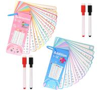 CHAOTEMAI 30 Carte Schede di Matematica Addizione/Sottrazione + 4 Penne Cancellabili Flashcard Didattiche per Bambini Riutilizzabili Giochi Matematici Bambini per Giochi Didattici a Casa a Scuola (A)