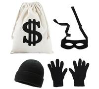 CHAOTEMAI 4 Pezzi Costume Ladro Maschera Squid Game Costume Bandito per Adulti Maschere Viso Divertenti di Carnevale Travestimento da Ladro con Benda Carnevale Festa a Tema