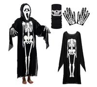 CHAOTEMAI Costume Scheletro con Guanti e Maschera Costume Halloween Horror Elementi Teschio Costumi Halloween Uomo Donna Leggero per Carnevale Casa Stregata Teatro Cosplay Accessori Fotografia