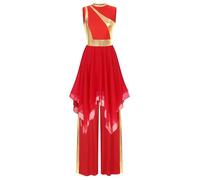 Chaoyinn Abito da Ballo Lode Femminile Vestito A Blocchi Colorati Metallici con Pantaloni Costume Liturgico Lirico di Culto Rosso L