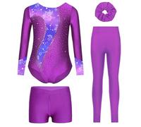 Chaoyinn Bambina Tuta Ginnastica E Pattinaggio Con Short E Leggins Elastici Abbinamento Sportivo Lezioni Palestra E Spettacoli Viola 11-12 anni