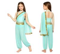 Chaoyinn Bambini Abito da Ballo Arabo Principessa Pantaloni Lanterna E Abiti Una Pezza Lucenti con Sequine Pezzi Maglia Maglie Lunghe Natale Verde Menta 11-12 Anni