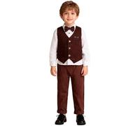 Chaoyinn Bambini Maschio Insieme Abito da Matrimonio Battesimo Signore Pantalone Maglietta Bianca Giubbotto Fiocco Pezzi Borgogna 9-12 Mesi