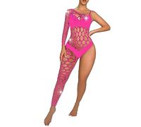 Chaoyinn Body Stocking Donna In Rete Calze Body String Aperto Lingerie A Maglia Combinazione Con Bretelle Biancheria Intima Per La Luna Di Miele Rosa scuro Taglia unica