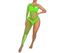 Chaoyinn Body Stocking Donna In Rete Calze Body String Aperto Lingerie A Maglia Combinazione Con Bretelle Biancheria Intima Per La Luna Di Miele Verde fluorescente Taglia unica