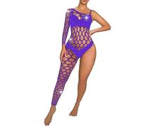 Chaoyinn Body Stocking Donna In Rete Calze Body String Aperto Lingerie A Maglia Combinazione Con Bretelle Biancheria Intima Per La Luna Di Miele Viola Taglia unica