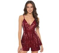 Chaoyinn Combinazione Danza Jazz Moderna Donna Salopette Short Serata Boîte De Nuit Partita Overalls Senza Maniche Bodysuit Jumpsuit Borgogna S