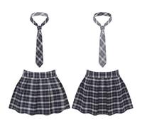 Chaoyinn Donne Zip Mini Gonna con Cravatta Uniforme Scolarette Giapponesi Donne Gonne Plaid Plissé Cosplay Costume Fancy Dress Ball Set Outfit Role Play Blu Navy L