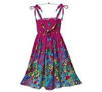 Chaoyinn Falda Casual per Bambina E Bambine Estiva per La Spiaggia con Stampe A Fiori E Bracciale Abito Estivo Boemo per Le Vacanze E Le Feste Brodatore Viola Senza Rosa Rossa 10-12 Anni