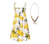 Chaoyinn Falda Casual per Bambina E Bambine Estiva per La Spiaggia con Stampe A Fiori E Bracciale Abito Estivo Boemo per Le Vacanze E Le Feste Brodatore Viola Senza Tipo A 5-6 Anni