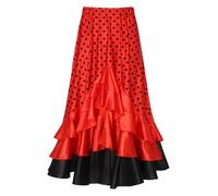 Chaoyinn Gonna Lunga per Il Ballo di Promozione per Bambine Gonna Tradizionale per La Danza Flamenca Spagnola Franggiata per Le Esibizioni Scolastiche Rosso 7-8 Anni