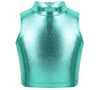 Chaoyinn Haut da Ballo Similpelle Bambina Ragazza Pom Pom Girl Gilet Balletto Ginnastica Pattinaggio Brillante Canottiera Camicetta Tank Top Yoga Fitness Abbigliamento Sportivo Lago Blu 5-6 Anni