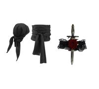 Chaoyinn Sciarpa Costume Con Spada E Pugnale Pirata Con Fiocco Pizzo Donna 4 pezzi Bronzo Nero Taglia unica