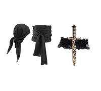 Chaoyinn Sciarpa Costume Con Spada E Pugnale Pirata Con Fiocco Pizzo Donna 4 strass neri Taglia unica