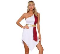Chaoyinn Sexy Donna Toga Costume Halloween Romano Greco Bellezza Ateniese Spalla Scoperta Mini Abito Con Fascia Borgogna XL