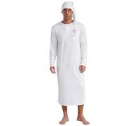 Chaoyinn Uomo Camicia Lunghe Robe Di Nuit Con Cappello A Pomponi Pyjama Relax Solido Abiti Da Notti Manica Lunghe Bianco L