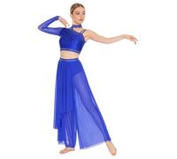 Chaoyinn Vestito La Danza Contemporanea Donna Ensemble con Spalla Nuda Camicetta E Pantaloncino La Danza Lirica Moderna Blu Reale M