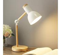 ChaoZan E27 lampada da tavolo lampada da lettura a LED in design classico in legno,Imparare lampada da scrivania,lampada con braccio regolabile,lampada da ufficio, lampada da comodino - bianca
