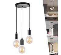 ChaoZan Lampada a sospensione Vintage Retro metallo, 3 x E27 lampadari a sospensione Ferro, attacco Edison da portalampada rotondo Nero per camera da letto Ristorante Soggiorno sala da pranzo